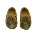1950s Holland Wooden Clogs with Windmill Scene - Hand Carved and Decorated - 16cm