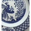 Antique Wood & Sons `YUAN` Transferware Rimmed Side Plate with Blue Floral and Peacock Decorations