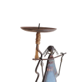 African Tribal Lady and Cows Wire and Tin Metal Candle Holder -31cm