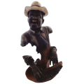 Vintage 1980`s Resin Jazzman Musician Playing Piano Figure with Carved Wood Detail