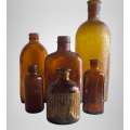 Antique Early 20th Century Amber Glass Bottle Collection - 6 Piece Set