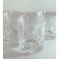 Elegant Set of 3 Original Crystal Old Fashioned Whiskey Glasses with Star Cut Bottoms