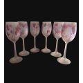 Exquisite 6-Piece Hand-Painted Hebron Frosted Pink Crystal Wine Set - Rare Holyland Jerusalem Collec