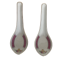 Set of 2 Chinese Porcelain Spoons with Pink Decorations and Gold Trim - 13cm, 54g