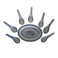 8-Piece Vintage Chinese Porcelain Set - Blue Dragon Motif Spoons & Small Oval Platter