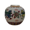 Tiny 7cm Vintage Chinese Porcelain Enamel Foo Dog Guardian Lion Pot/Jar - 1950s to 1980s