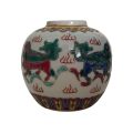 Tiny 7cm Vintage Chinese Porcelain Enamel Foo Dog Guardian Lion Pot/Jar - 1950s to 1980s