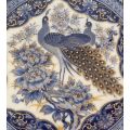 Vintage Japanese Imari Blue and Gold Peacock Display Plate - 16cm