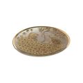 Small 16cm Vintage Japanese Pearlized Collector Plate with Golden Peacocks and Gold Trim