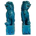 Antique Pair of Jingdezhen Ware Foo Dogs in Turquoise-Blue Glaze