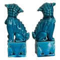 Antique Pair of Jingdezhen Ware Foo Dogs in Turquoise-Blue Glaze