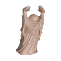 15cm Vintage Ceramic Laughing Buddha Ornament with Pastel Pink Glaze