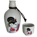 Vintage Japanese Porcelain Geisha Sake Bottle and Cup Set - 180ml Ukiyo-e Tokkuri