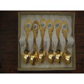 SET OF 6 VINTAGE 24 CARAT GOLD PLATED BARONESS EETRITE TEASPOONS IN ORIGINAL BOX