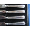 Sterling Silver Handled Set of 4 Dessert / Tea Knives 18 cm Emile Viner Sheffield 1940 Boxed