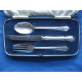 Sterling Silver 3 Piece Christening Set / Childs Cutlery Set Sheffield Dubarry Pattern Fitted Case