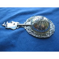 Vintage Solid Silver Tea Strainer Dutch Sailing Ship Handle with Fronds and Flowers