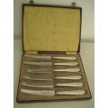 Vintage Set of Six Cased Fruit Knives with Sterling Silver Handles Sheffield 1938