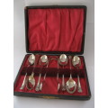 Cased Set of 6 Bead Pattern Coffee (Espresso) Spoons and Sugar Tongs Silver Plated
