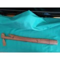 Wooden walking stick (with metal axe head and hidden knife compartment)