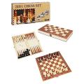 Tri-Game Wooden Marvel: 3-in-1 Chess, Checkers and Backgammon Set