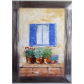 Pot Plants on the Ledge, framed  large oil painting by Mary Papas