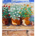 Pot Plants on the Ledge, framed  large oil painting by Mary Papas