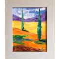 Poplars in the Country, Framed oil>>mothers day special<<