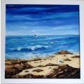 By The Sea, framed oil painting by Mary Papas