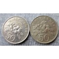 1985 Singapore 50 Cents (x2 Coins Lot)