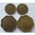 1/10 Anna India 1957/63/64 (x4 Coins Lot)