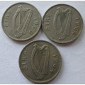 6 Pence Ireland 1960/64 (x3 Coins Lot)
