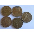 2002 FIFTY CENTS SOUTH AFRICA CRICKET/SOCCER (x5 COINS)
