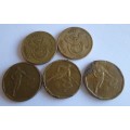 2002 FIFTY CENTS SOUTH AFRICA CRICKET/SOCCER (x5 COINS)