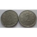 2 CENTS MALTA x2 COINS (LOT) 1972/1976