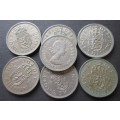 ONE SHILLING GREAT BRITAIN x7 COINS (LOT) 1953 - 1959