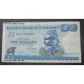 TWO DOLLARS 1983 ZIMBABWE NOTE SERIAL Nr AB2175505T