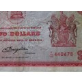 Two Dollars 1977 Reserve Bank of Rhodesia Serial Nr K148 440678