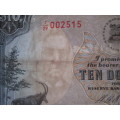 Ten Dollars 1975 Reserve Bank of Rhodesia Serial Nr J29 002515