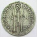 1934 Southern Rhodesia 3 Pence