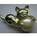 Cat with Ball Brooch