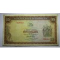 5 DOLLAR 1972 RESERVE BANK OF RHODESIA SERIAL No M2 208466 WATERMARK CECIL RHODES - RAKN/73