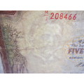 5 DOLLAR 1972 RESERVE BANK OF RHODESIA SERIAL No M2 208466 WATERMARK CECIL RHODES - RAKN/73