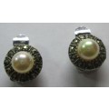 Marcasite with Pearl Motif Clip-on Silver Earings