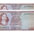 One Rand Republic of South Africa Serial Nr BI3099251/BI3099253