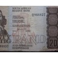 Twenty Rand Republic of South Africa Serial Nr D452 988837