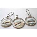 Bull or Cow Motif Silver Earwire Earings and Pendant