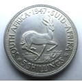 5 SHILLING 1947 UNION OF SOUTH AFRICA *SILVER* COIN - F/24