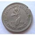 1962 Three Pence Rhodesia and Nyasaland