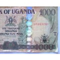 One Thousand Shillings Uganda Serial Nr UF 683281